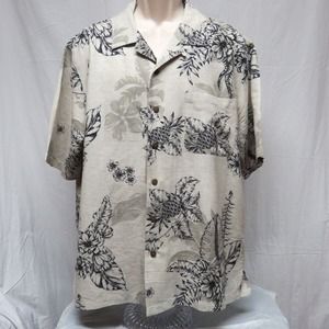 Havana Jacks Café‎ Hawaiian Style Off-White with Black Flowers Shirt - Size XL